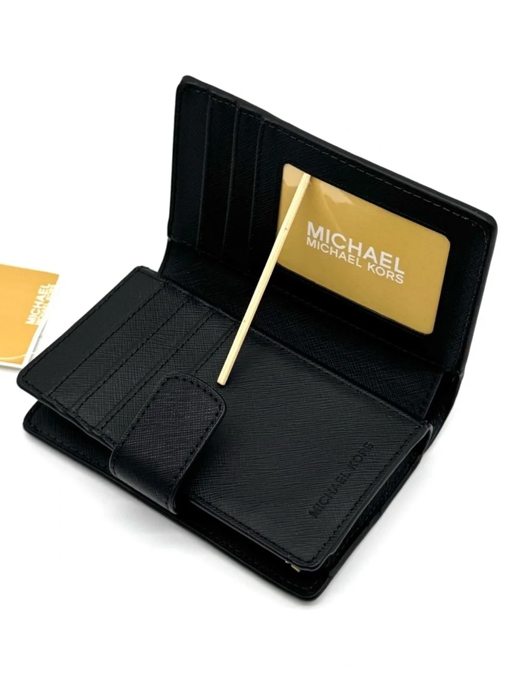Michael Kors Medium Bifold Zip Chain Wallet Black/Gold